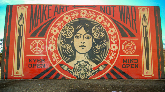 Make Art Not War mural by Shepard Fairey.