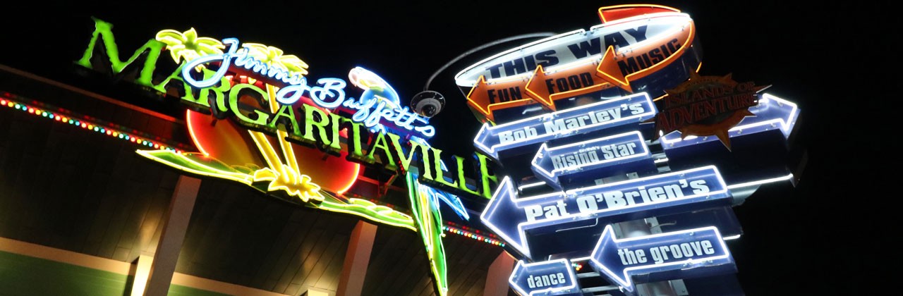 Neon sign guide to restaurants and attractions at CityWalk