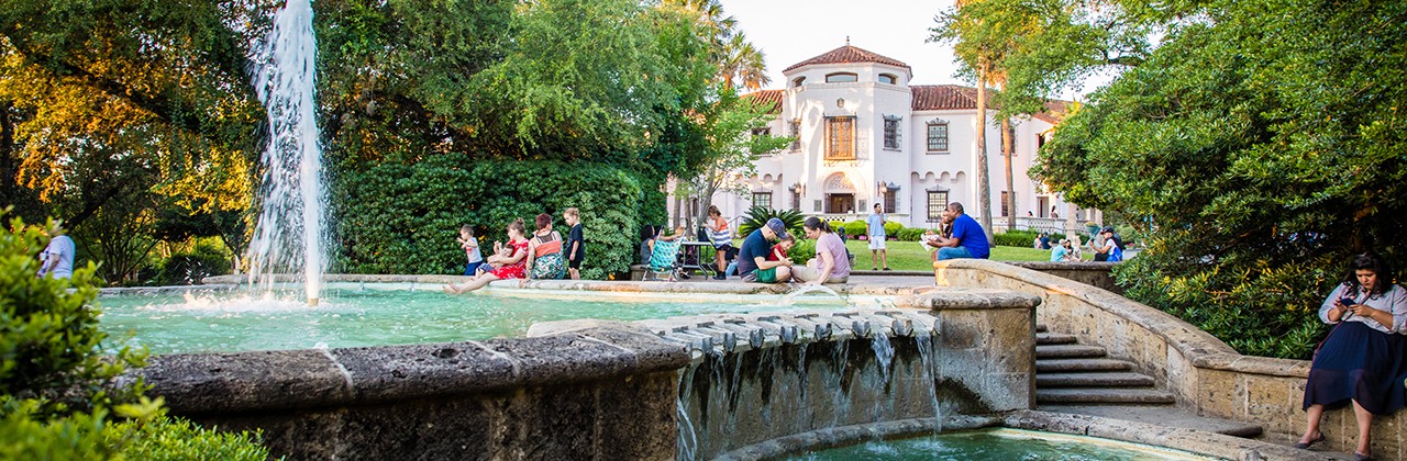 Guests hang out at the fountains in front of the McNay Art Museum. | Photo courtesy McNay Art Museum