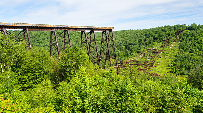 A view of the collapsed railway bridge at Kinzua Bridge State Park in Pennsylvania