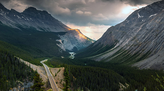 A view of Cirrus Mountain from Big Bend on the Icefields Parkway in Jasper National Park