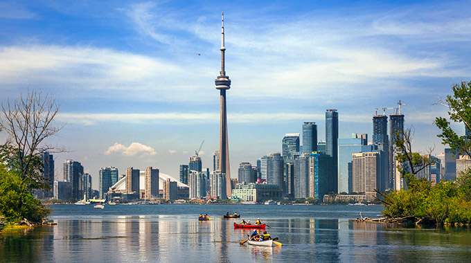 The Toronto skyline as seen from Lake Ontario