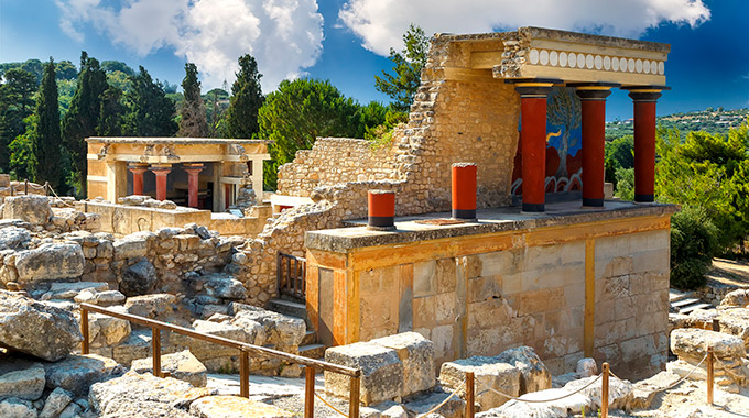 The Minoan ruins of the ancient Palace of Knossos on the island of Crete