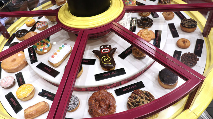 Gourmet doughnut selection at Voodoo Doughnut