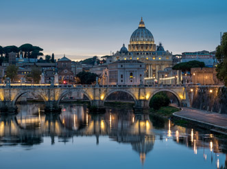 St. Peter's Basilica in Rome during the "blue hour"