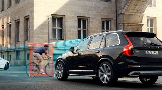 Automatic emergency braking (AEB) brings vehicles to a stop (or significantly slows them down) when they’re about to rear-end the vehicle in front of them. Some systems (above) are designed to detect pedestrians and cyclists, as well. AEB will be standard equipment on virtually all passengers as of September 1, 2022. | Photo courtesy Volvo