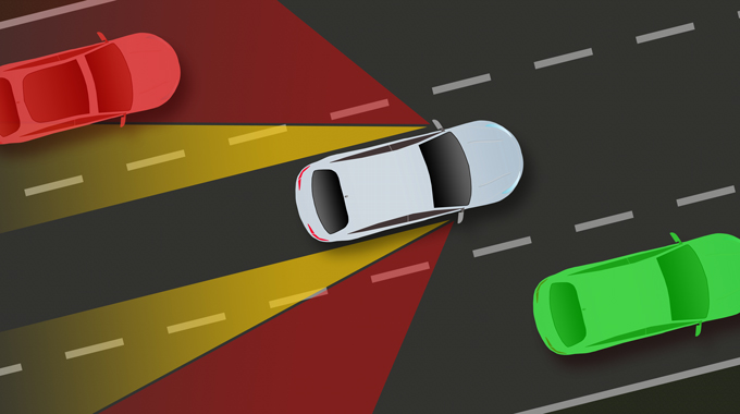 Illustration showing the range of a driver's visibility and blind spots.