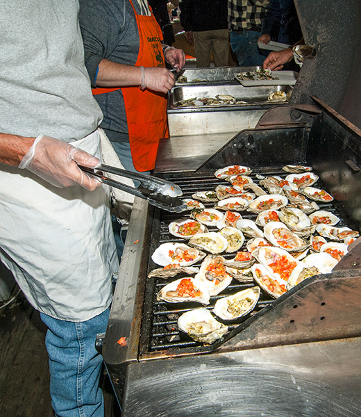 Pemaquid Oysters on the grill at the Pemaquid Oyster Festival.