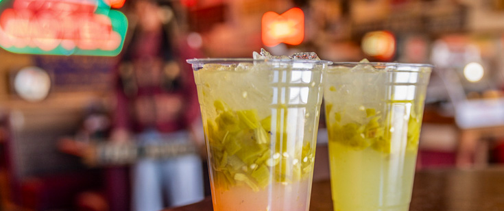 Lemonades with a layer of green chile. Lemonades with a layer of green chile.