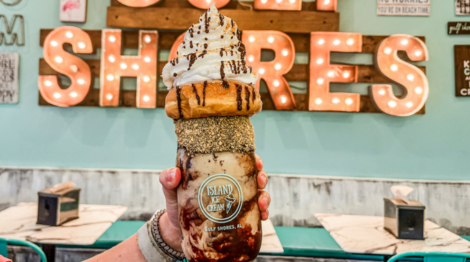 The Beach Hair, Doughnut Care sundae at Island Ice Cream & Treats.