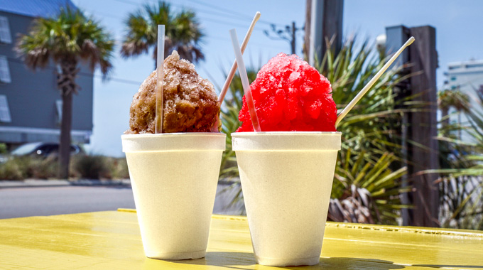 Mocha and strawberry snoballs at New Orleans Original Snoballs.