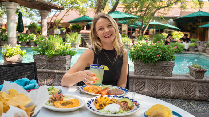 Culinary Director Kari Crowe-Seher enjoying food and a margarita at Joe T. Garcia's.