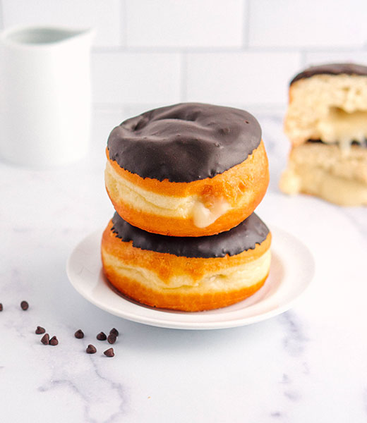 Lovebirds Craft Donuts & Coffee Boston cream doughnut.