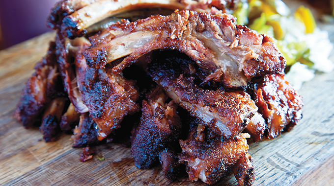A pile of baby back ribs