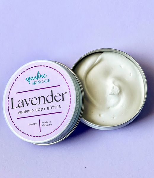 Jar of Aqualime Skincare lavender whipped body butter.