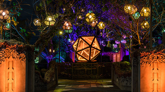The Ancient Sanctum glows with majestic colors and pulsates with mystic energy at night. | Photo by Richard Harbaugh/Disneyland Resort