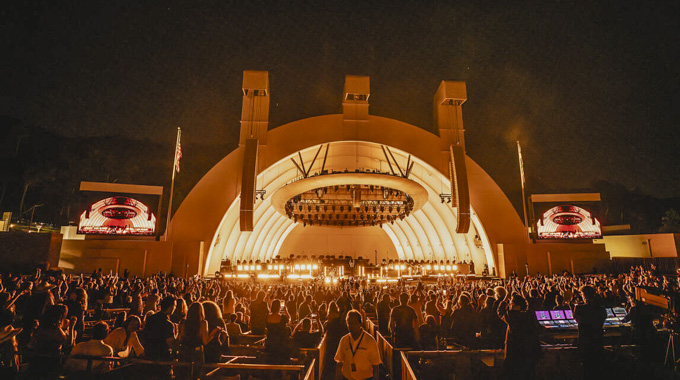 Hollywood Bowl's stage at night. 