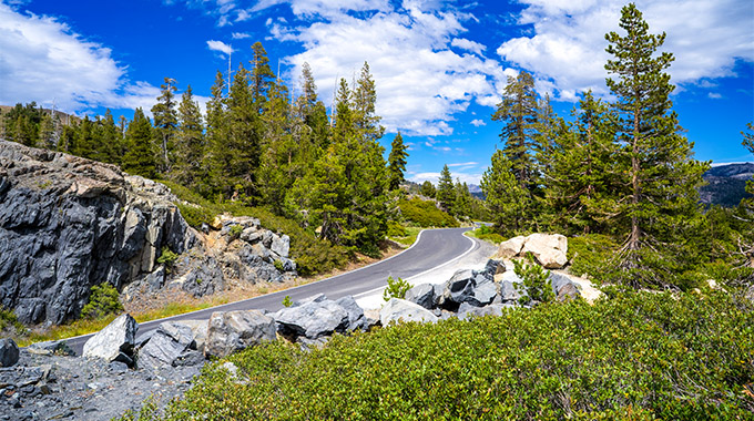 Ebbetts Pass National Scenic Byway in the Sierra is bookended by Calaveras Big Trees and Grover Hot Springs state parks.