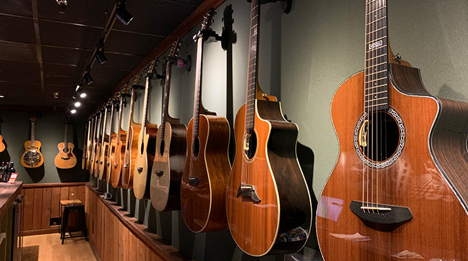 Guitars hanging from the wall