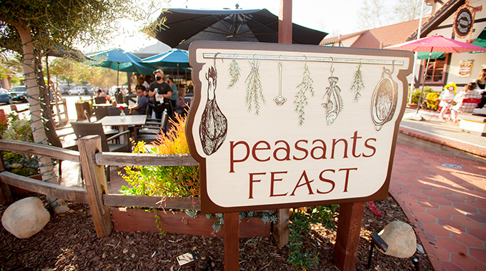 The outdoor patio at Solvang restaurant Peasants Feast