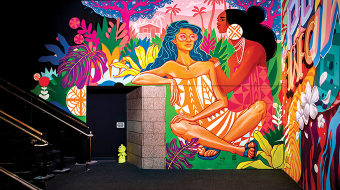 A Pow! Wow! mural at Bishop Museum by Hawai‘i artists Shar Tuiasoa and Kate Wadsworth. | Photo by Brandon Shigeta