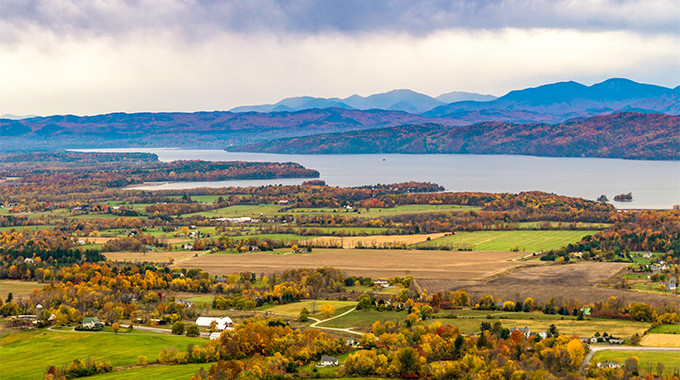 A short detour from Route 100 leads to Sunset Ledge, which provides a view of the Champlain Valley to the west. | Photo by vermontalm/stock.adobe.com