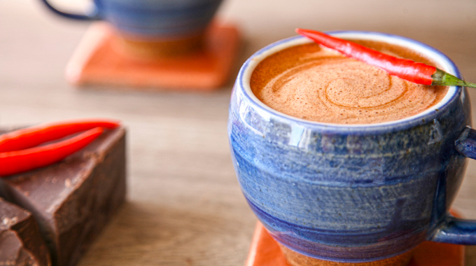 A mug of Chocolate Maven's Mayan hot chocolate
