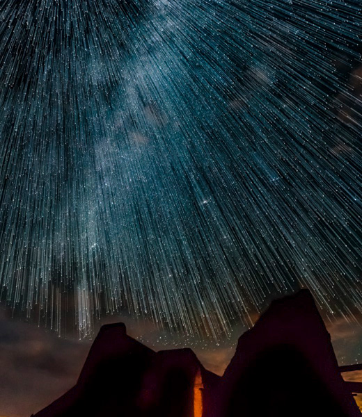 Star trails fill the sky above Pecos campgrounds