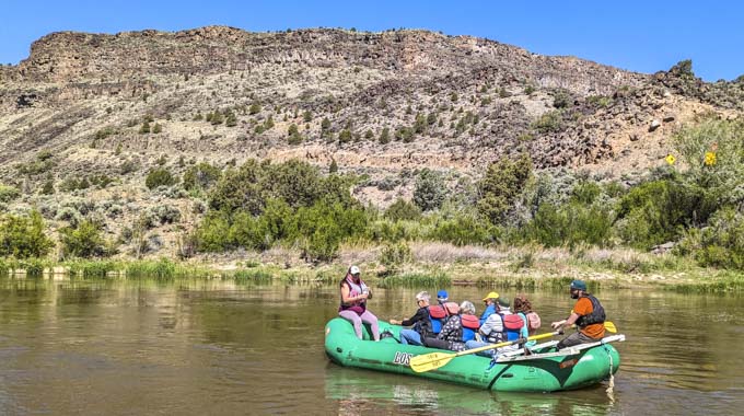 Raft floating in Orilla Verde Recreation Area.