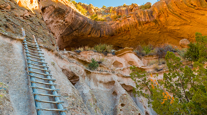 Climb the ladder leading up to the Alcove House at the Bandelier National Monument. | Photo by Billy McDonald