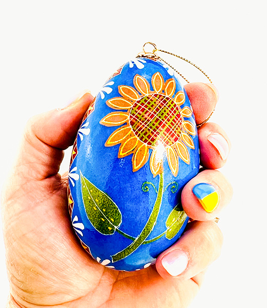 Pysanky egg with a sunflower design.