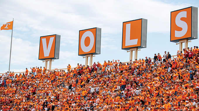 University of Tennessee fans fill the stands at Neyland Stadium.