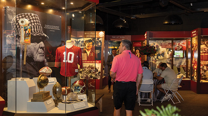 Football-focused exhibits at the Paul W. Bryant Museum.