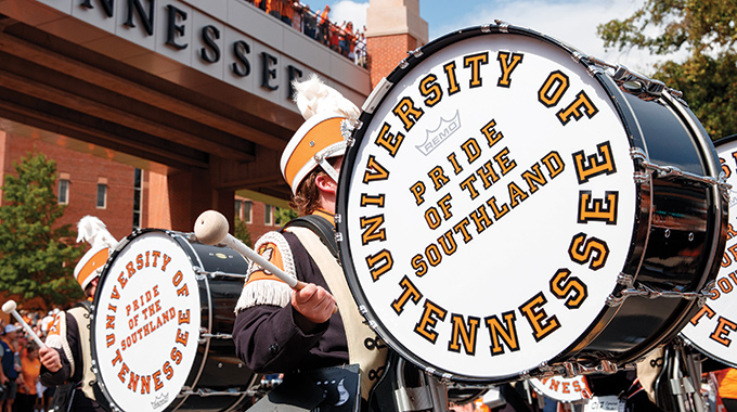 University of Tennessee marching band drummers. 