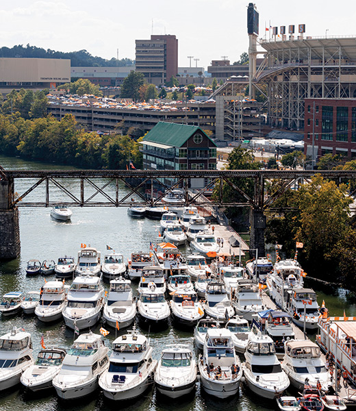 Boats pack the Tennessee River.