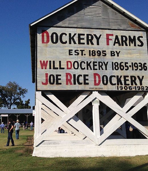 Sign marking Dockery Farms, est. 1895 by Will and Joe Rice Dockery.