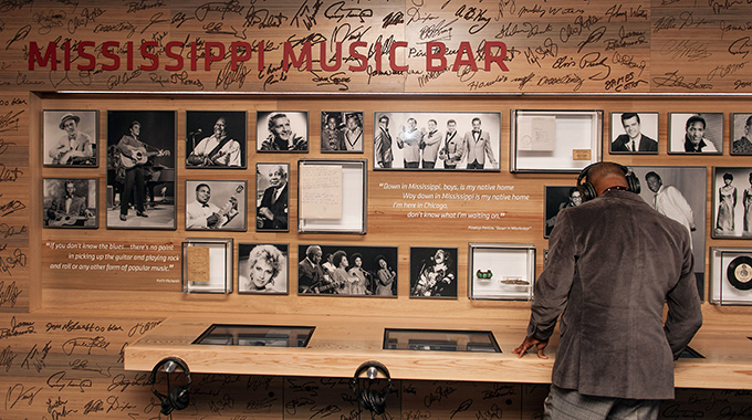 Mississippi Music Bar exhibit inside the Grammy Museum.
