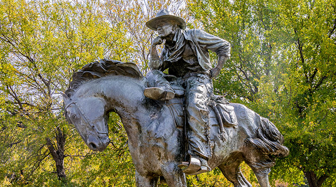Statue of a cowboy at Pioneer Plaza Dallas