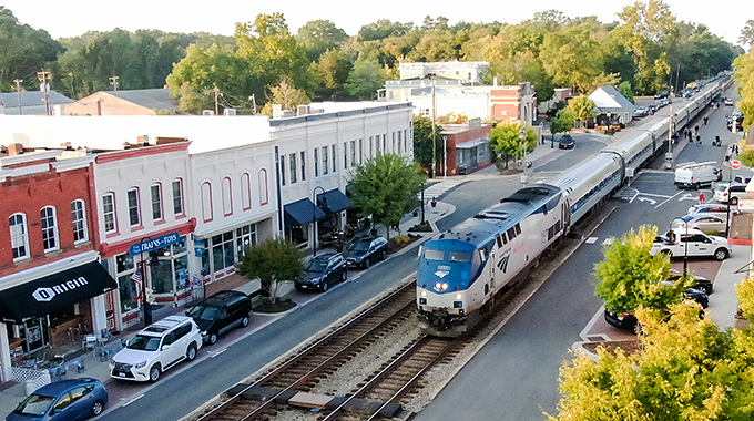 Trains glide through Ashland’s picturesque neighborhoods and the town’s historic 1923 depot. | Photo courtesy of Town of Ashland, Virginia