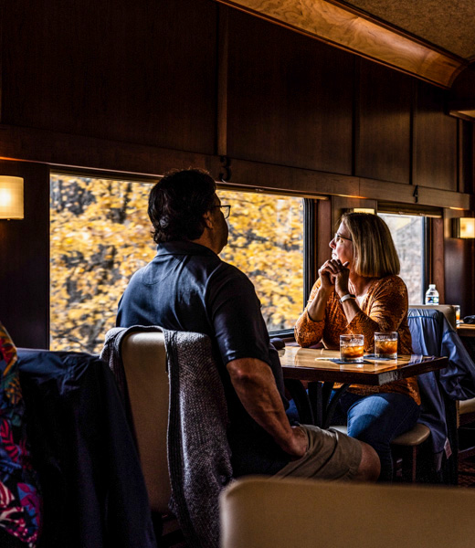 Couple seated inside the Virginia Scenic Railway