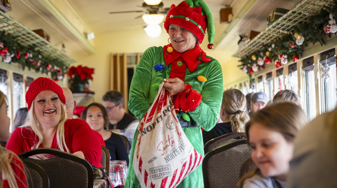 Inside train during Christmas at Cass.