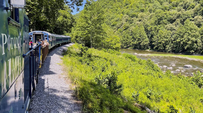 Potomac Eagle Scenic Railroad open-air gondolas. 